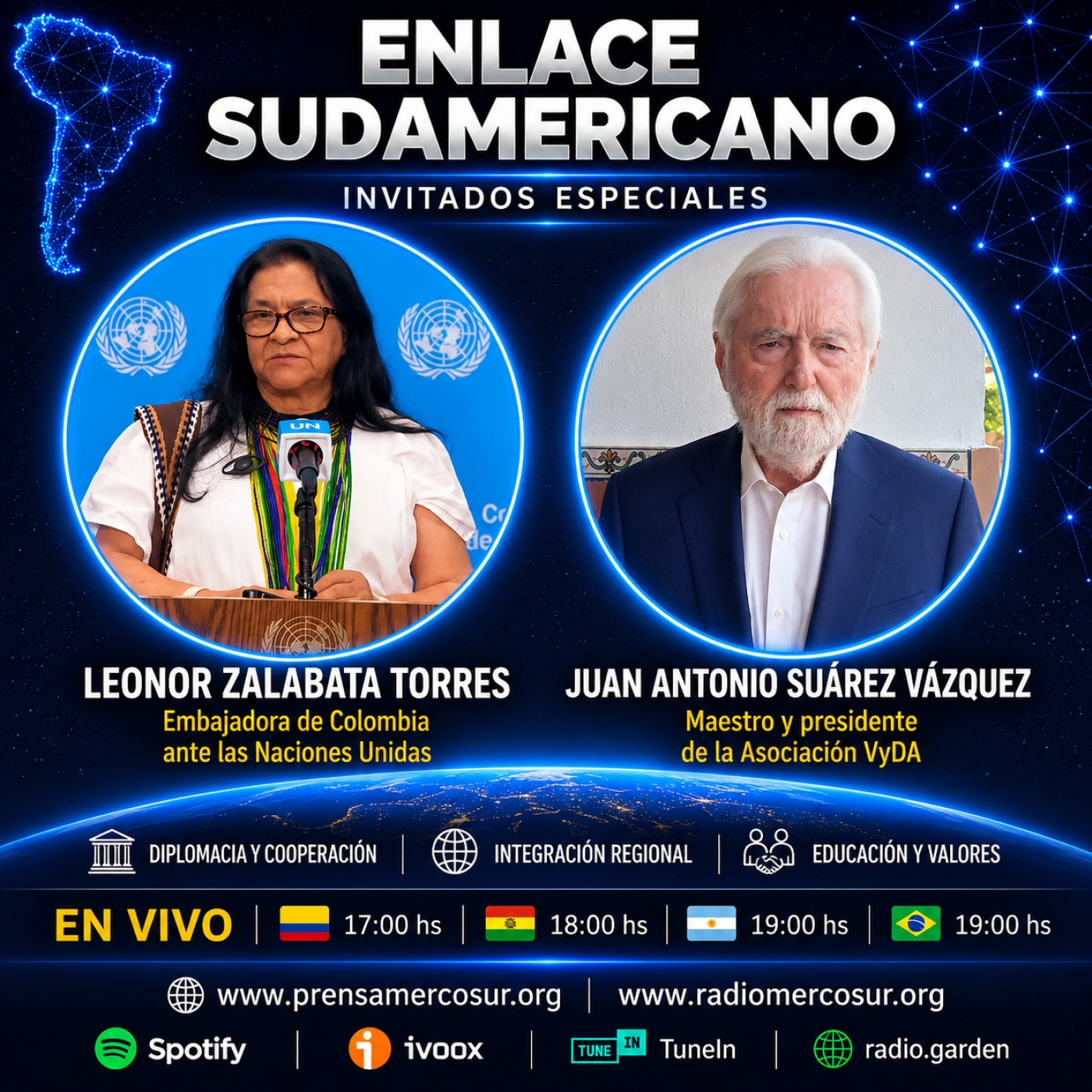 Enlace Sudamericano: Leonor Zalabata Torres y Juan Antonio Suárez Vázquez derechos indígenas, salud y compromiso social