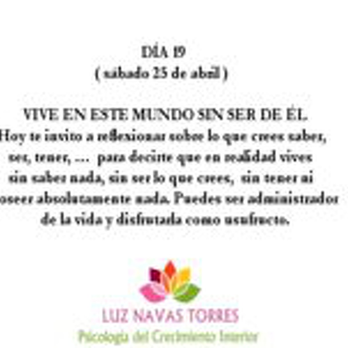 Dia 19 Practicando el Arte de Soltar ( Plan 21 días )