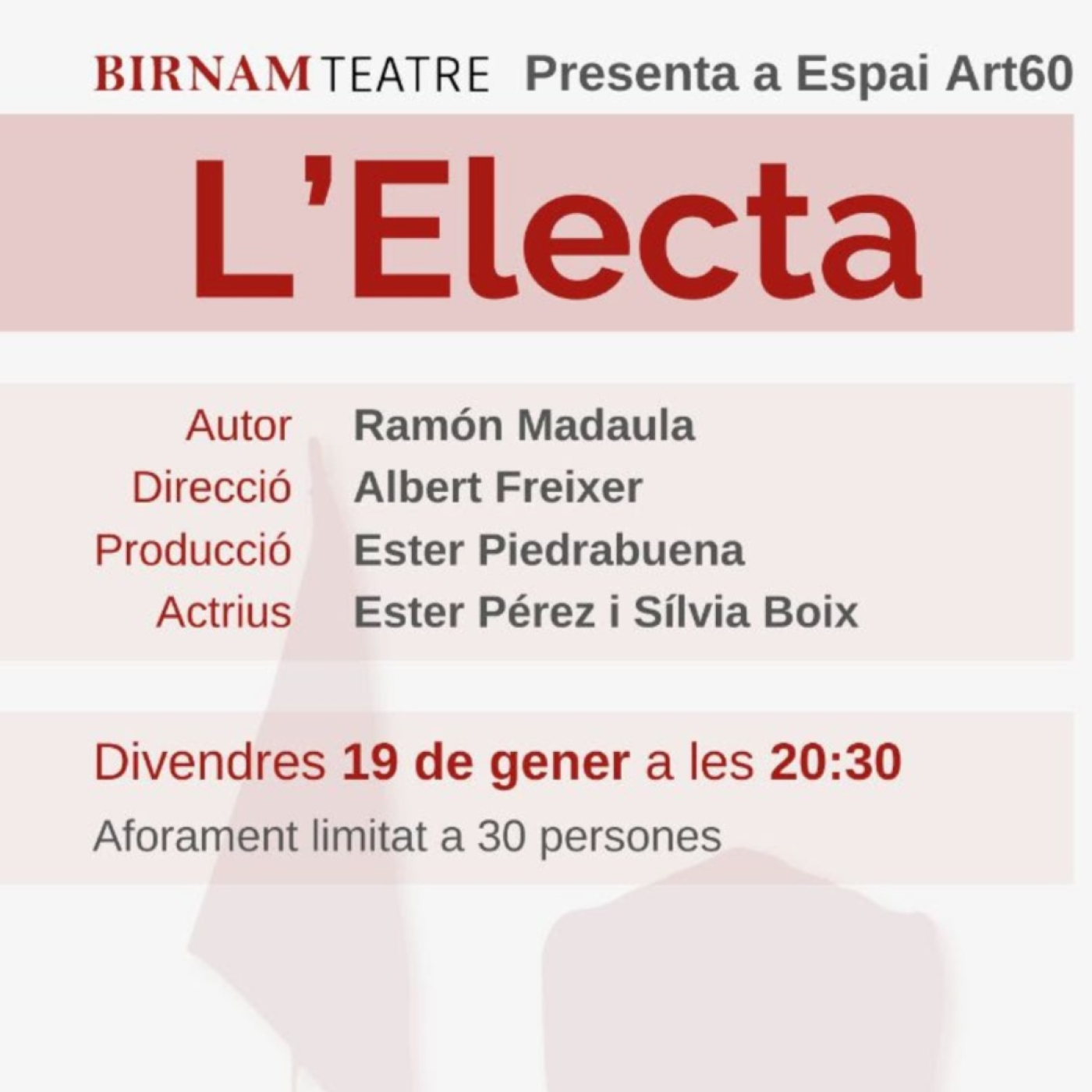 'L'Electa', una obra de Ramon Madaula, amb Ester Pérez i Sílvia Boix, a la galera Espai Art 60 episode artwork